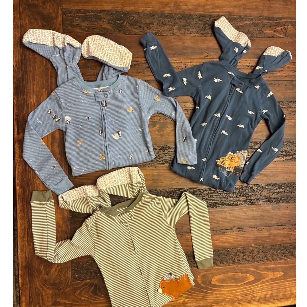 Carter's Pajama Bundle 3 Piece Footie PJs Boys Size 5T Pure Cotton No Slip Soles